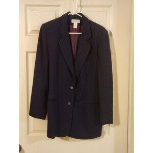 Lands' End Women Direct Merchant 2 Button Front Wool Black Blazer Made In Usa